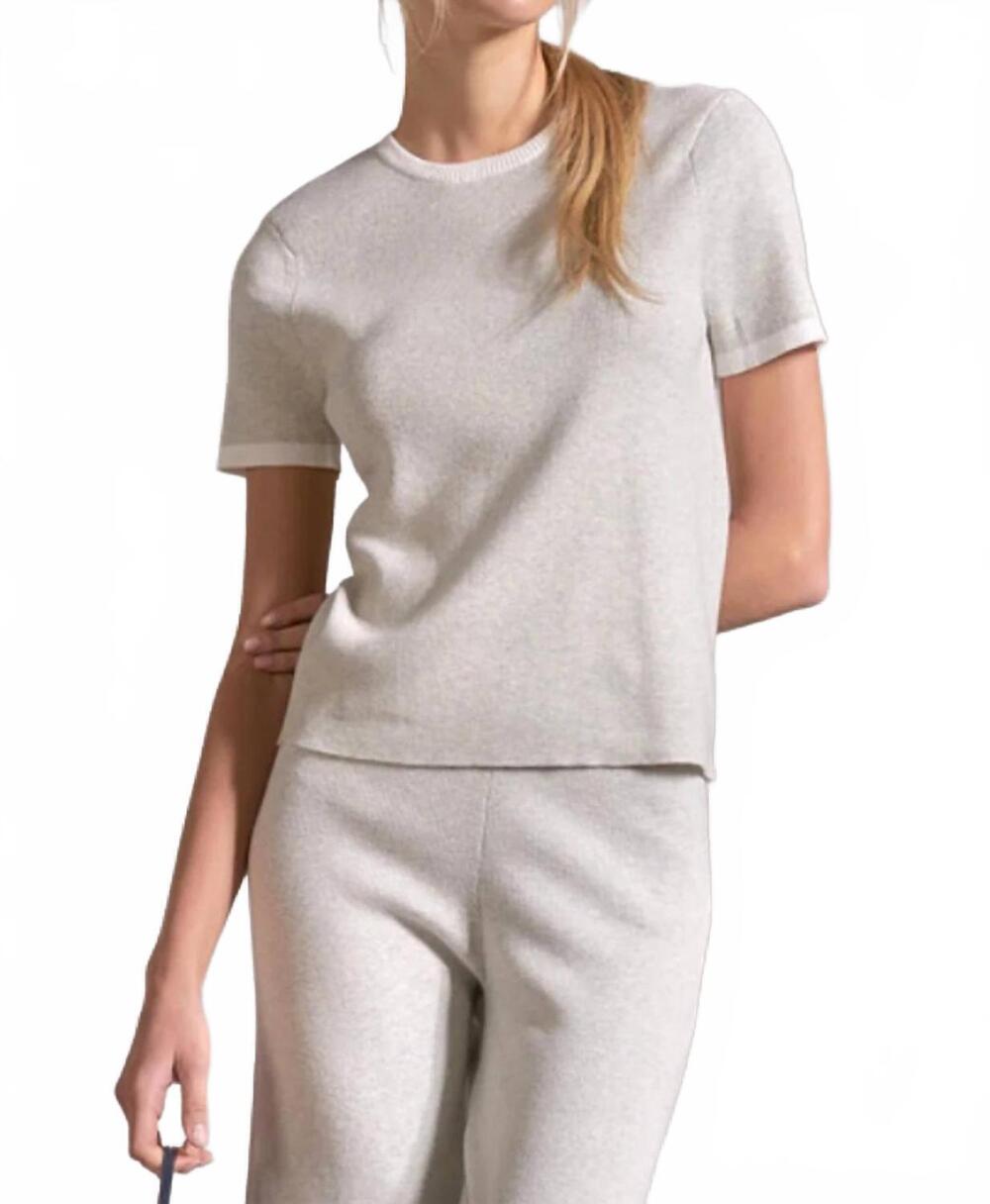 NEW ELAN short sleeve crewneck top in white/grey
